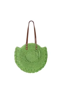 Raffia tas rond groen zomertas www.123hamamdoek.nl